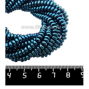 Натуральный камень ГЕМАТИТ рондель 4*2 мм, цвет синий, 40 см/нить
