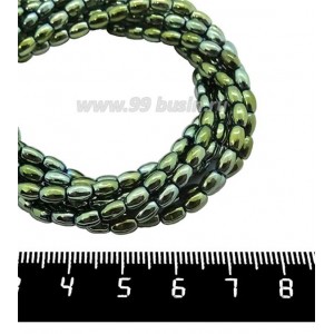 Натуральный камень ГЕМАТИТ рис 5*3 мм, цвет голубовато-зеленый мультиколор, 40 см/нить