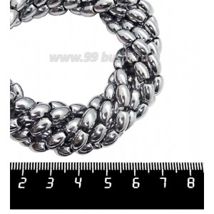 Натуральный камень ГЕМАТИТ крупный рис 8*5 мм, цвет серебристый, 40 см/нить