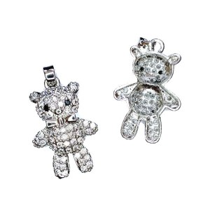 Подвеска Премиум Медвежонок с бабочкой 25*17 мм с микроцирконами, цвет родий 1 штука