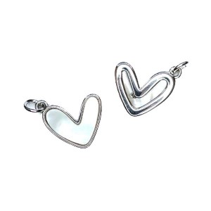 Подвеска Премиум Весёлое сердце с перламутром 16*14 мм, цвет родий 1 штука