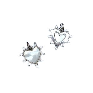 Подвеска Премиум Сердце с лучами 15*15 мм, цирконы, перламутр, цвет родий 1 штука