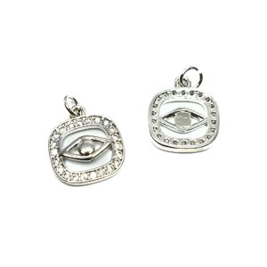Подвеска Премиум Глаз Фатимы 17*15 мм с микроцирконами родий 1 штука