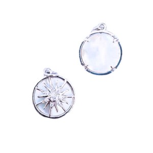 Подвеска Премиум Солнце с микроцирк и перламутром 18*15 мм, цвет родий 1 шт