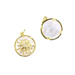 Подвеска Премиум Солнце с микроцирк и перламутром 18*15 мм, цвет золото 1 шт Подвеска Премиум Солнце с микроцирк и перламутром 18*15 мм, цвет золото 1 шт