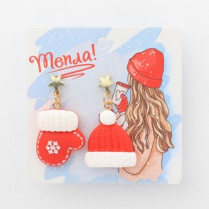 Серьги «Новогодние» шапка-звезда, варежка, цвет бело-красный, цвет золотистый