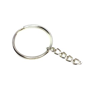 Кольцо для брелка 30 мм с цепочкой, цвет никель, 10 штук/упаковка