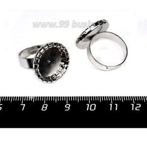 Основа для кольца Круг с Объемным Резным Бортиком, площадка 15 мм, цвет никель, 3 штуки