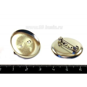 Основа для броши 24 мм круглая цвет никель, застёжка - крючок 1 штука