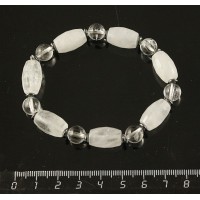 Браслет горный хрусталь (бочонок и шарик), гематит (рондель)