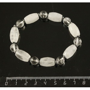 Браслет горный хрусталь (бочонок и шарик), гематит (рондель)