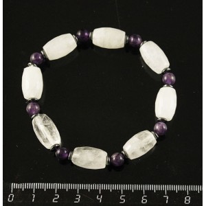 Браслет горный хрусталь (бочонок), аметист (шарик), гематит (рондель)