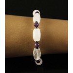 Браслет горный хрусталь (бочонок), аметист (шарик), гематит (рондель)