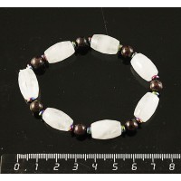 Браслет горный хрусталь (бочонок), гранат (шарик), гематит (рондель)