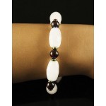 Браслет горный хрусталь (бочонок), гранат (шарик), гематит (рондель)