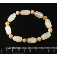 Браслет горный хрусталь (бочонок), солнечный камень (шарик), гематит (рондель)