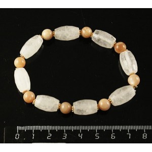 Браслет горный хрусталь (бочонок), солнечный камень (шарик), гематит (рондель)