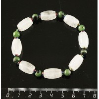 Браслет горный хрусталь (бочонок), цоизит нат. (шарик), гематит (рондель)