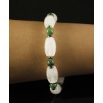 Браслет горный хрусталь (бочонок), цоизит нат. (шарик), гематит (рондель)