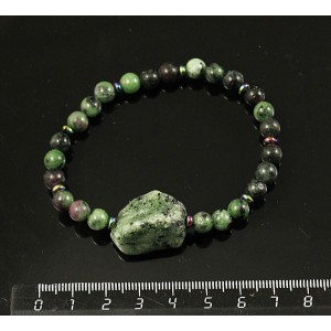 Браслет цоизит нат., галтовка и шарик, гематит тонир. нат.