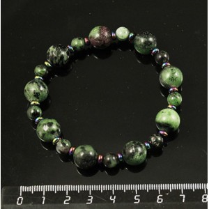 Браслет цоизит нат. (шарик 10 и 6 мм), гематит нат. тонир., с подвеской