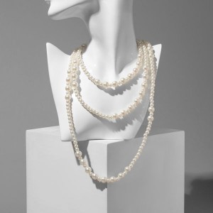 Бусы многослойные жемчуг, шар 4+8, цвет белый, цвет серебристый 150 см