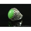 Перстень с агатом тонированным из ювелирного сплава овал 13*18мм цвет зеленый,  (иск.)