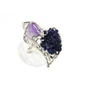 Кольцо аметист и азурит 23*37мм