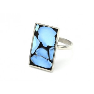 Кольцо "Мозаика" из бирюзы 12*21мм