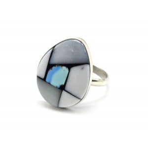 Кольцо "Мозаика" из кахолонга и бирюзы 17*22мм