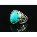 Перстень с бирюзой иранской из ювелирного сплава овал 13*18мм,  (иск.)