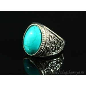 Перстень с бирюзой иранской из ювелирного сплава овал 13*18мм,  (иск.)