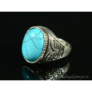 Перстень с бирюзой из ювелирного сплава овал 13*18мм,  (иск.)