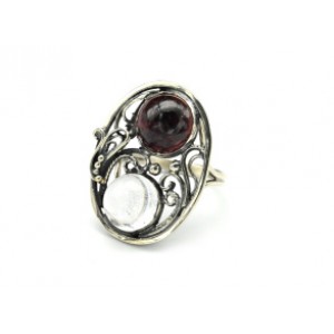 Кольцо горный хрусталь и гранат 23*29мм, .