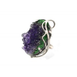 Кольцо из аметиста, уваровита и пирита 24*36мм