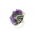 Кольцо из аметиста, уваровита и пирита 28*35мм