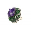 Кольцо из аметиста, уваровита и пирита 23*29мм