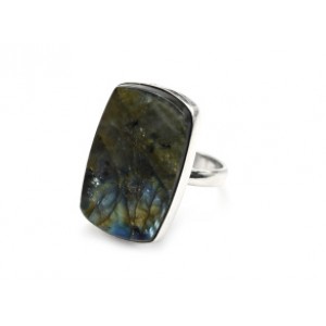 Кольцо с лабрадором прямоугольник 17*26мм, .