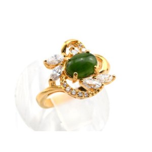 Кольцо нефрит 4 стразы + цирконы.