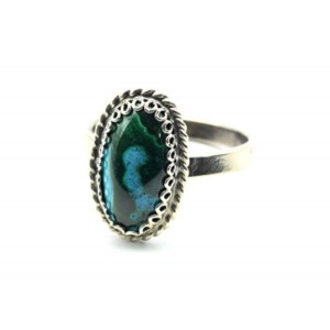 Кольцо малахит с хризоколлой "Овал" 11*16мм