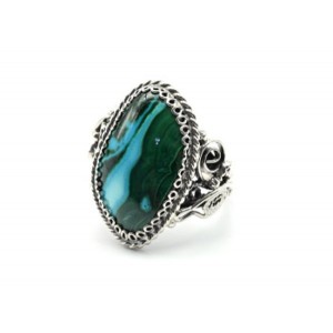 Кольцо малахит с хризоколлой 15*25мм