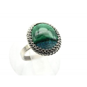 Кольцо малахит с хризоколлой "Овал" 15*17мм