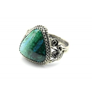 Кольцо малахит с хризоколлой 21*22мм