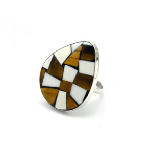 Кольцо "Мозаика" с тигровым глазом и кахолонгом 23*28мм