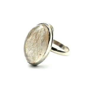 Кольцо из рутилового кварца (волосатик золотой) "Овал" 13*21мм