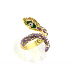 Кольцо Змея с фианитами и эмалью цвет сиреневый (иск.)