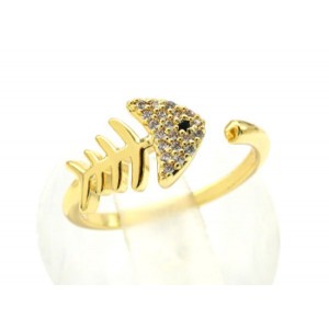 Кольцо Рыбка с фианитами, золотистое (иск.)