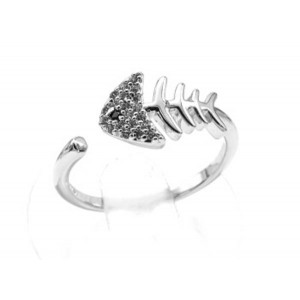 Кольцо Рыбка с фианитами, серебристое (иск.)