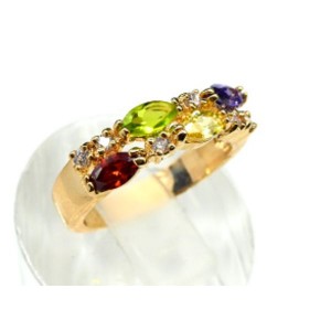 Кольцо женское "Дорожка" с цирконом мульти,  (иск.)