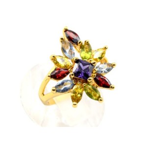Кольцо с позолотой "Ромашка" циркон мульти,  (иск.)